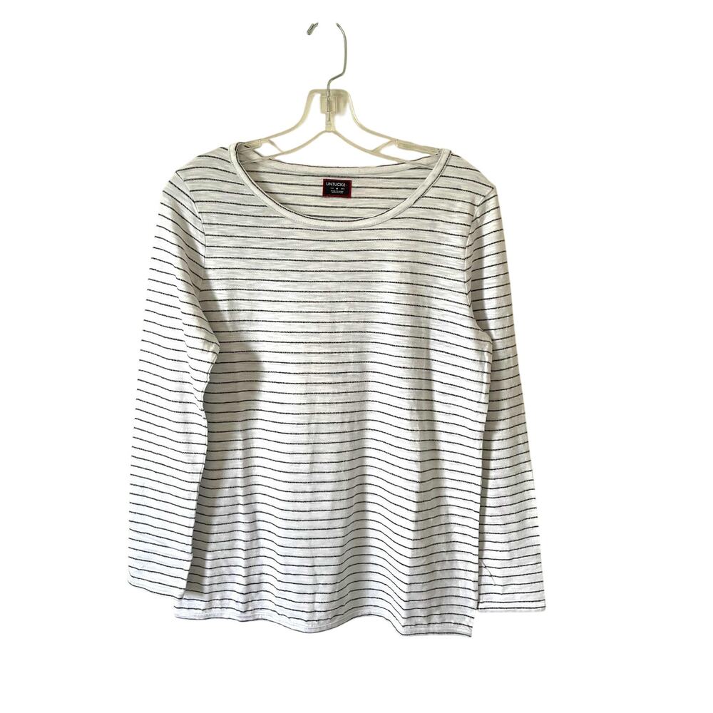 UNTUCKit Striped Cotton Boatneck Long Sleeve T-Shirt White Black Size XS NEW